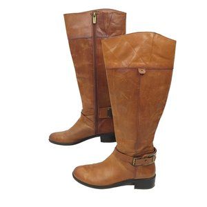 Vince Camuto Jaran Distressed Leather Riding Boots Womens 7.5 Brown Side Zip